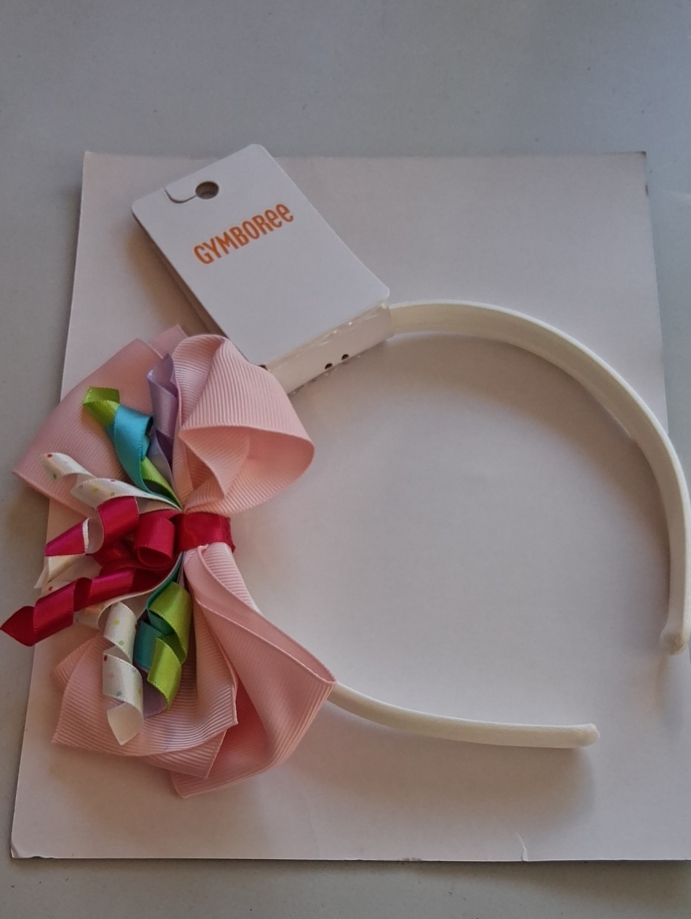 Gymboree Pink Ribbon Bow Headband with Rainbow Accents